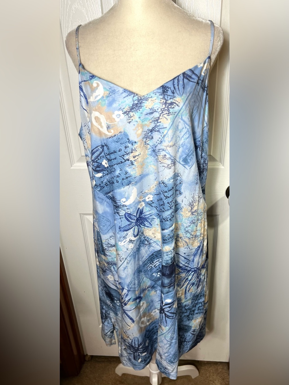 Caribbean Joe Tropical Dress Midi Dress Knee Length Blue/Cream Vacation Dress L